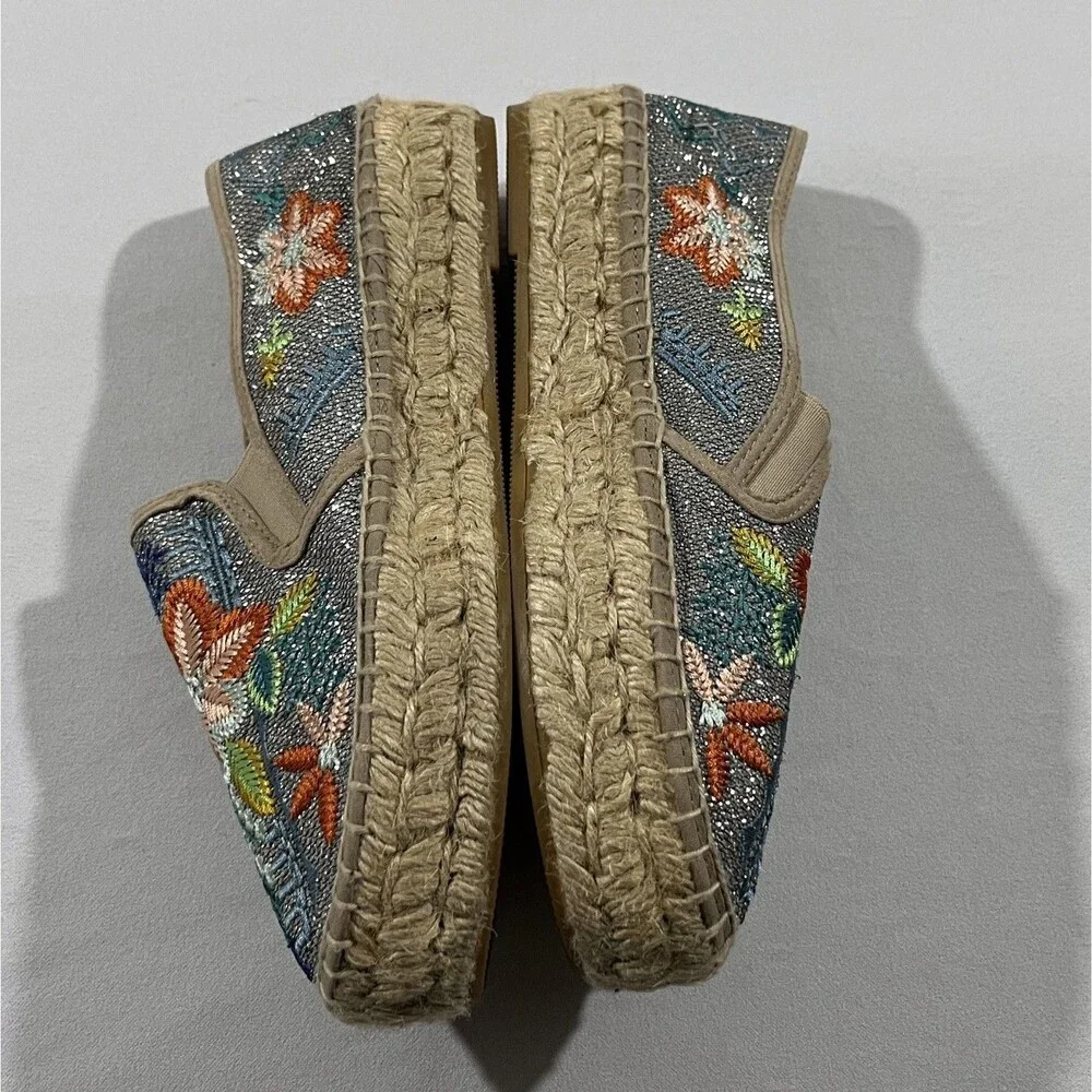 Johnny Was Metallic Floral Embroidered Elysia Espadrilles Platform Shoes Sz 38
